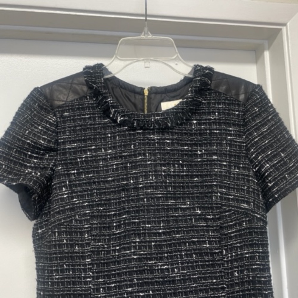 KATE SPADE Black Tweed Woodland Dress w Lamb Leather Trim - Picture 4 of 11